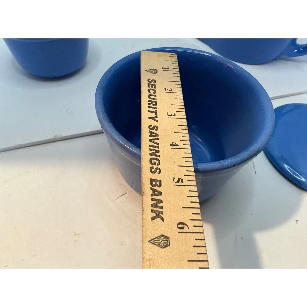 Vintage Blue Ceramic Pitcher and Lidded Bowls Set Kitchenware 3pc